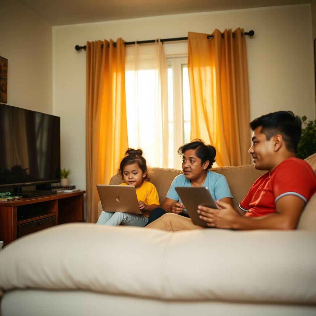 Familia disfrutando internet en casa